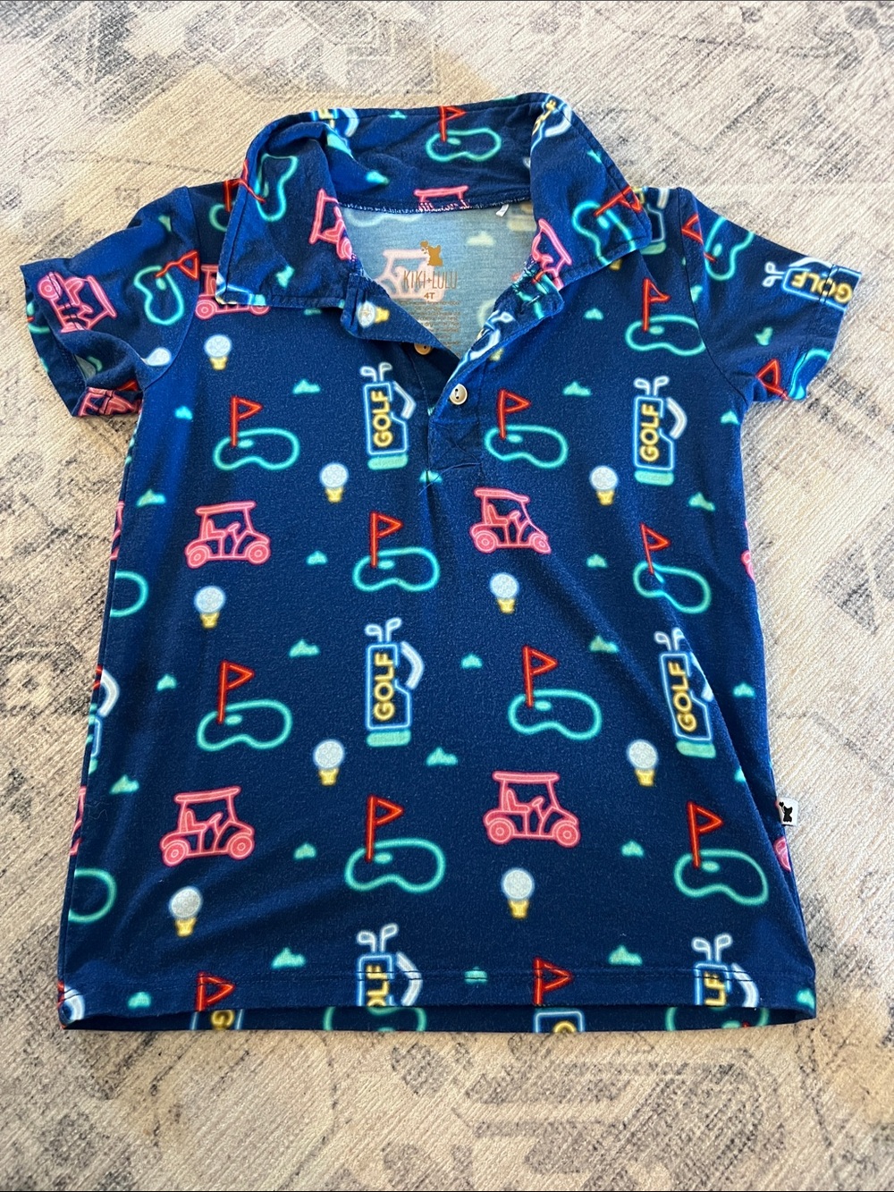 Playful Golf-Print Polo Shirt for Kids - Navy